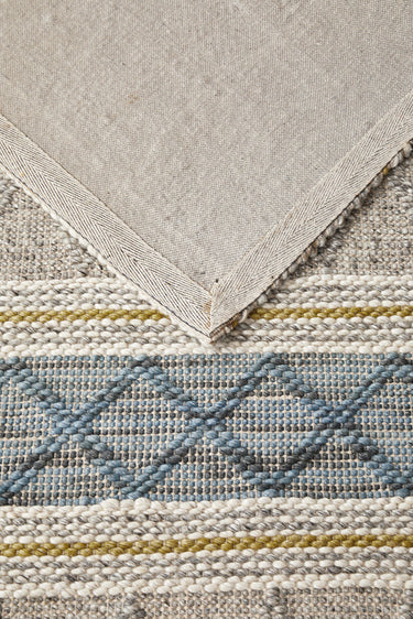 Miller Natural and Blue Modern Textured Wool Blend Rug